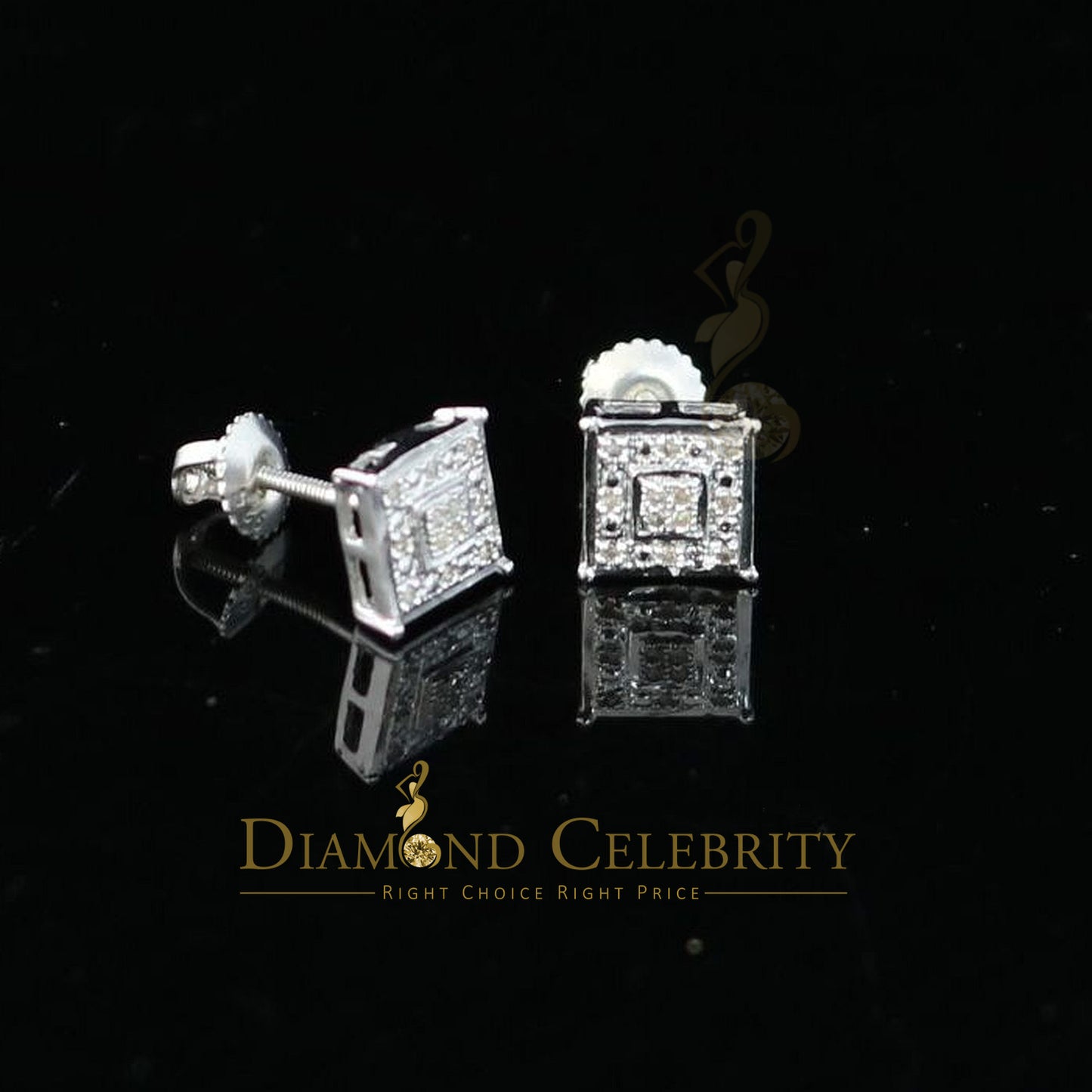 DiamondCelebritees 0.05ct Diamond 925 Sterling Silver White Stud Women's & Men's Square Earrings