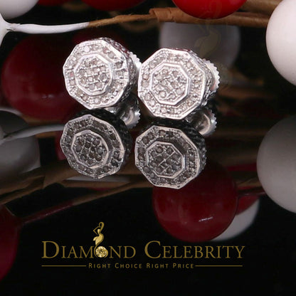 DiamondCelebritees 925 White Sterling Silver 0.10ct Diamond Hexagon Men's/Women's Stud Earrings