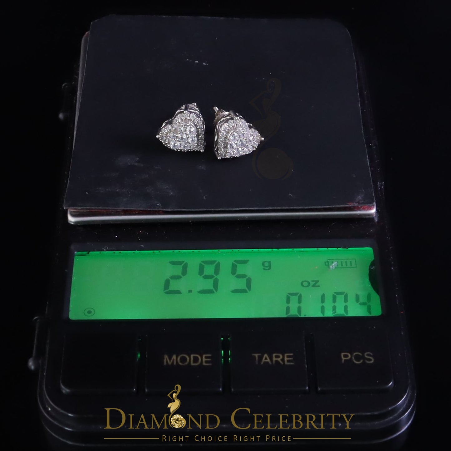 DiamondCelebritees  1.18ct Cubic Zirconia 925 White Sterling Silver Women's Hip Hop Heart Earrings