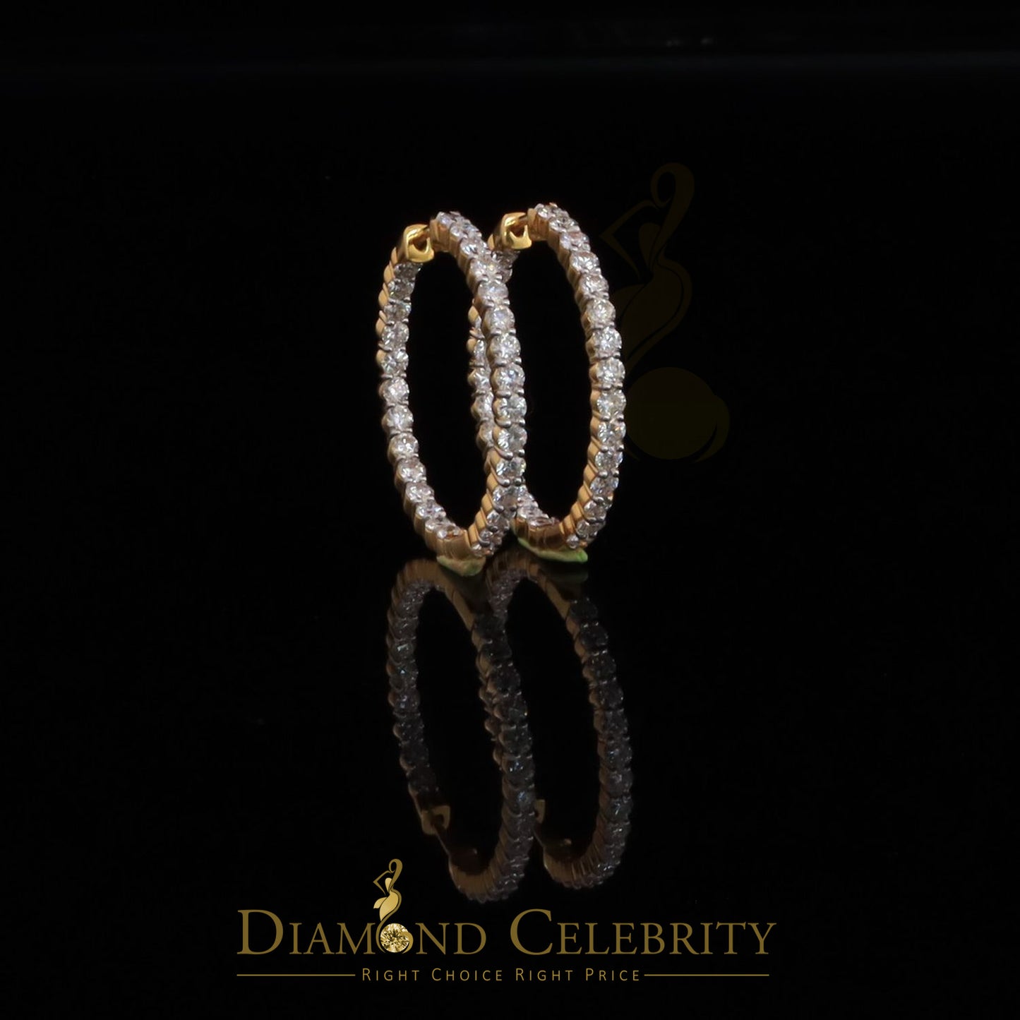 DiamondCelebritees 6.00ct Moissanite Yellow 925 Sterling Silver Women's In and Out Hoop Earrings