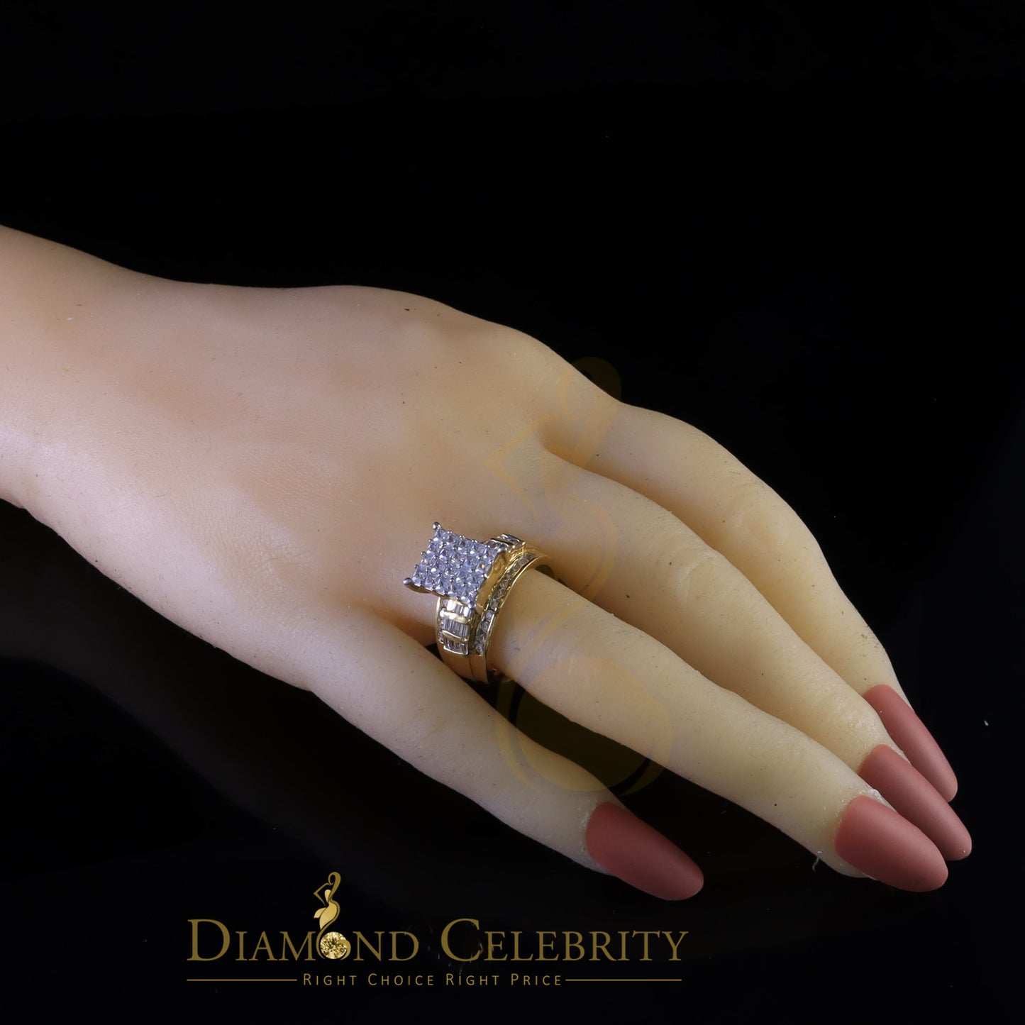 DiamondCelebritees 925 Sterling Yellow Silver Square 1.75 ct Cubic Zirconia Womens Ring Size 8