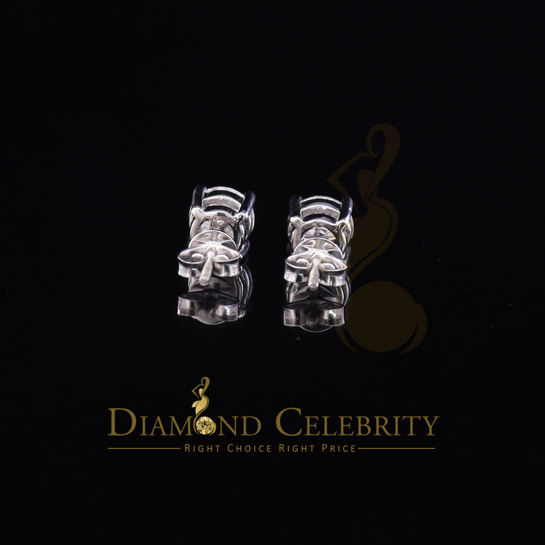 DiamondCelebritees 10k Real White Gold with 3.00ct Round VVS 'D' Color Moissanite Stud Earrings