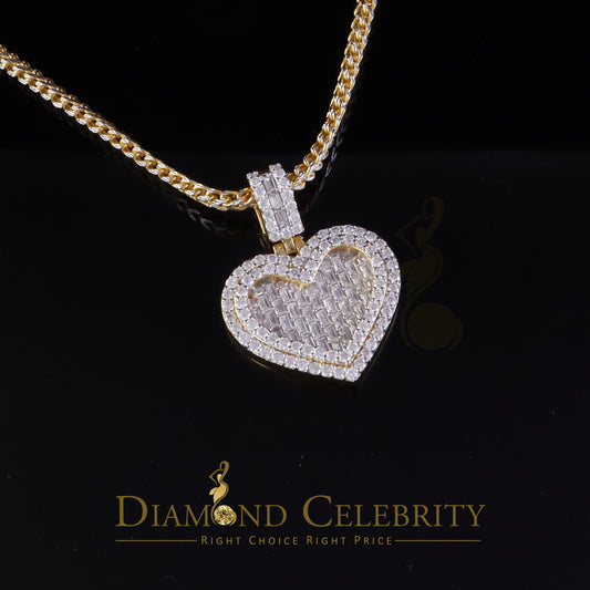 Diamondcelebritees 7.50ct VVS D Clr Moissanite 925 Yellow Silver Baguette Heart Pendant for Women's