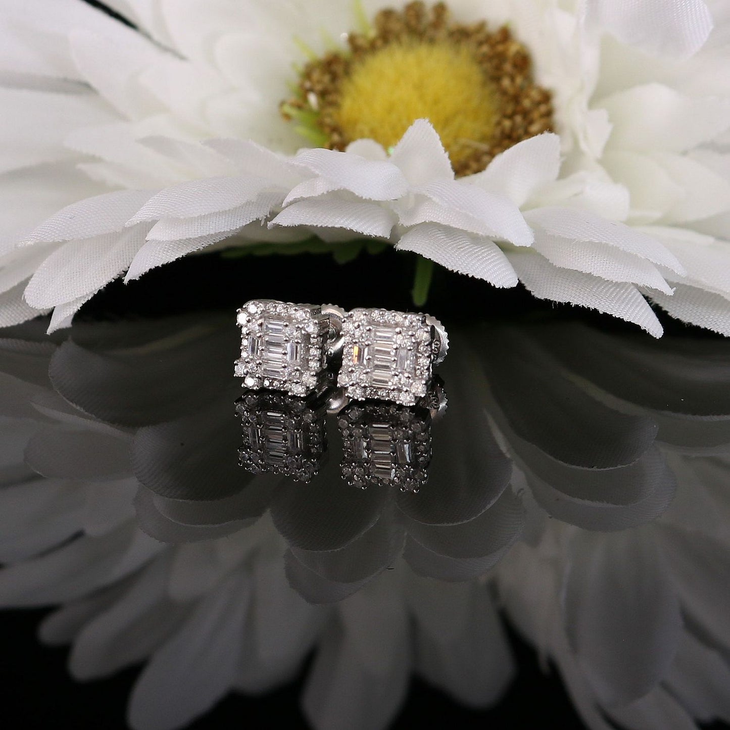 DiamondCelebritees  Hip Hop 925 White Sterling Silver 1.26ct Cubic Zirconia Women's Square Earrings