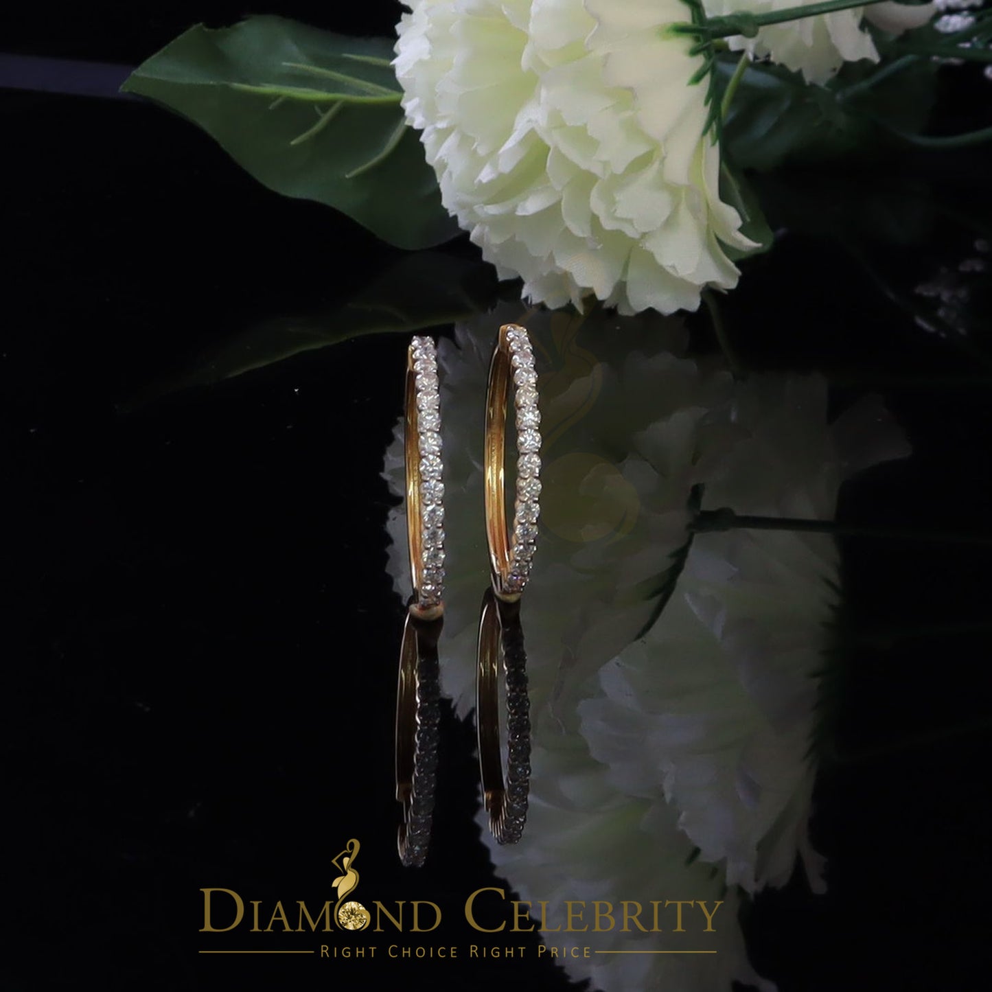 DiamondCelebritees 3.00ct Moissanite Yellow 925 Sterling Silver Women's Hoop Earrings