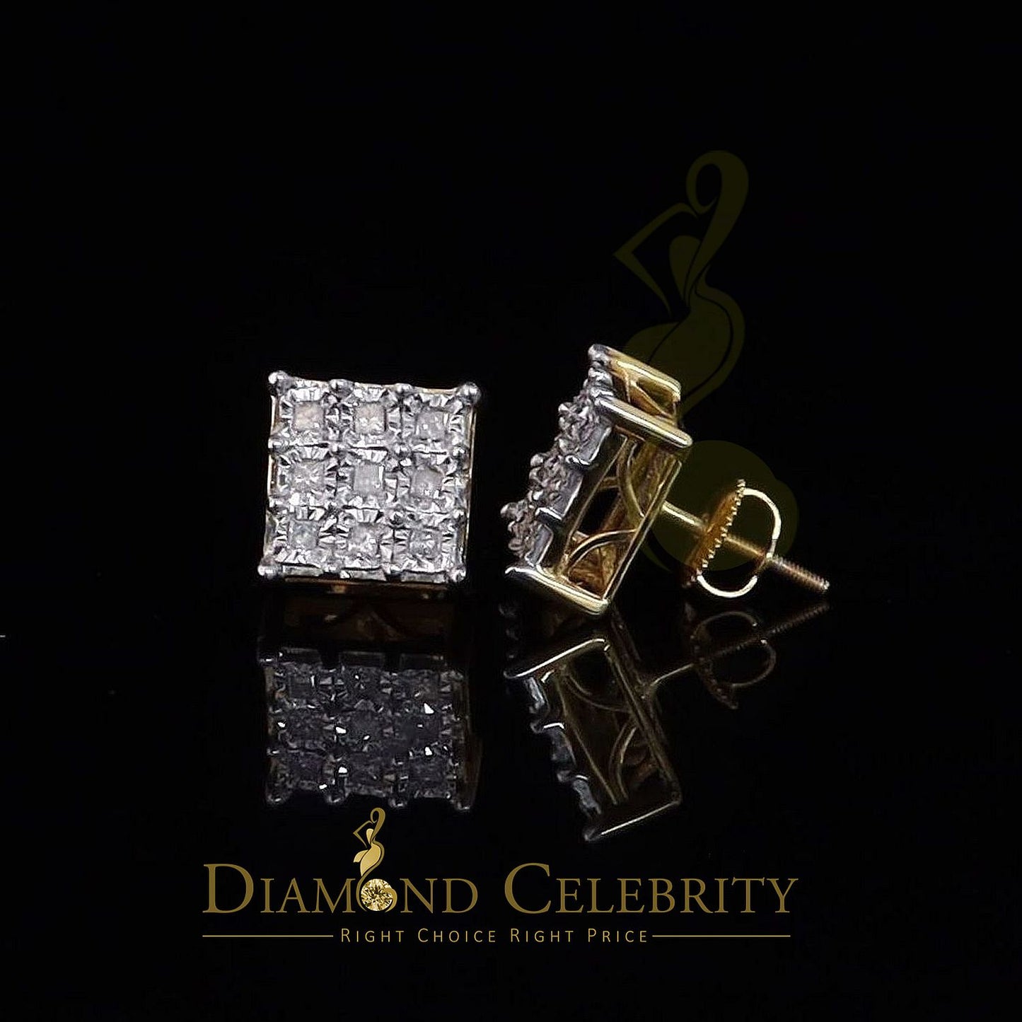 DiamondCelebritees 0.50ct Diamond 925 Sterling Silver Yellow For Men's / Women's Square Earrings
