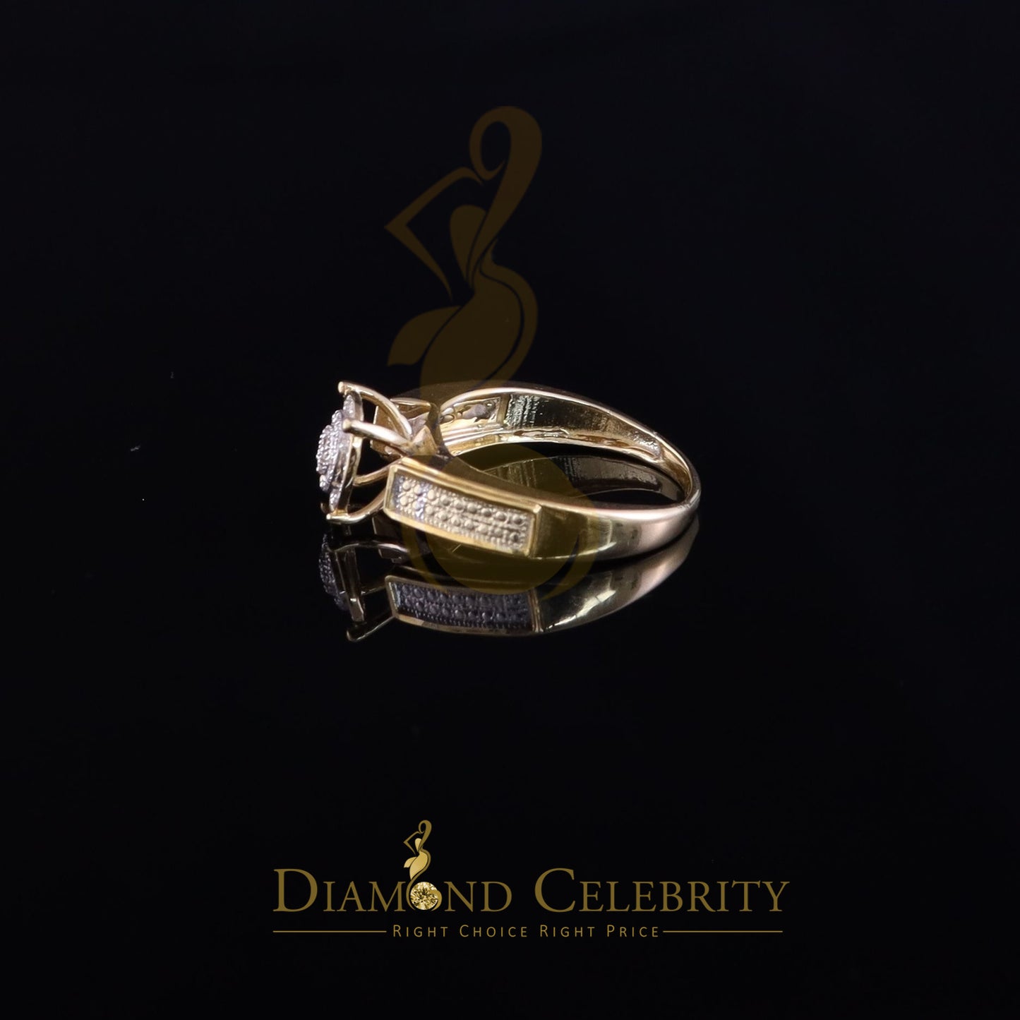 DiamondCelebritees 0.15CT Real Diamond 925 Sterling Yellow Silver Engagement Round Womens Ring SZ 7