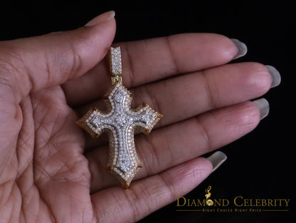 Diamondcelebritees Yellow Sterling Silver Charm Cross Pendant Men & Women 2.50ct VVS D Moissanite