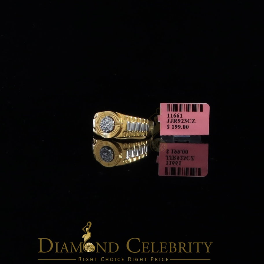 DiamondCelebritees Men's 0.30ct Cubic Zirconia Yellow Silver Heavy Look Round Ring SZ 9