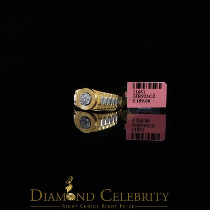 DiamondCelebritees Men's 0.30ct Cubic Zirconia Yellow Silver Heavy Look Round Ring SZ 9