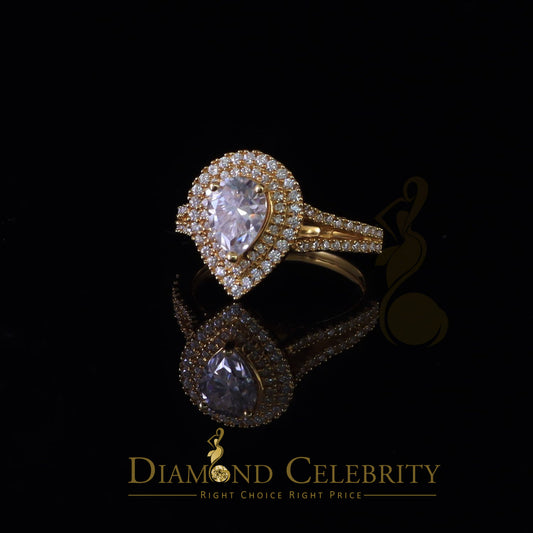 King Of Blings  10K Yellow Gold 2.00CT 'VVS' 'FL' D clr Pear Cut Moissonite Womens Ring Size 7