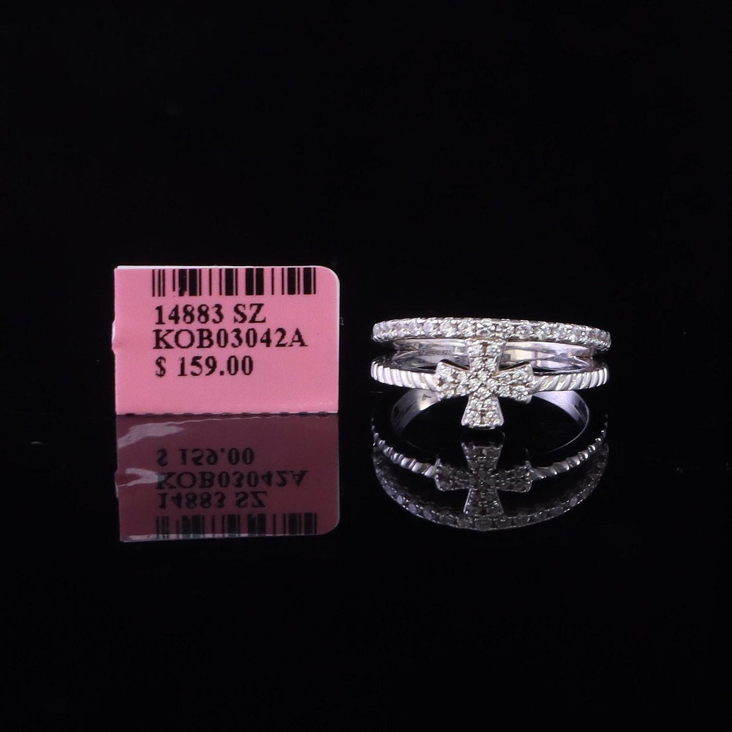 DiamondCelebritees 925 White Silver 0.40ct Cubic Zirconia Engagement Womens Cross Ring Size 7