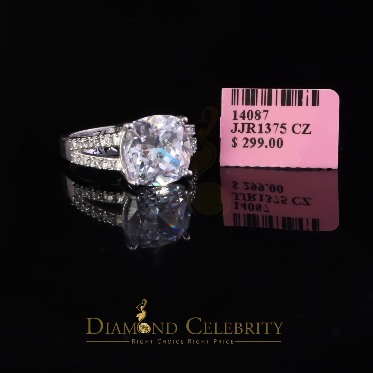 DiamondCelebritees 925 Silver 12.50CT White Cushion Cut 9 CZ Engagement Ring Women's Size 7.5