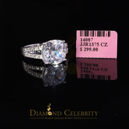 DiamondCelebritees 925 Silver 12.50CT White Cushion Cut 9 CZ Engagement Ring Women's Size 7.5