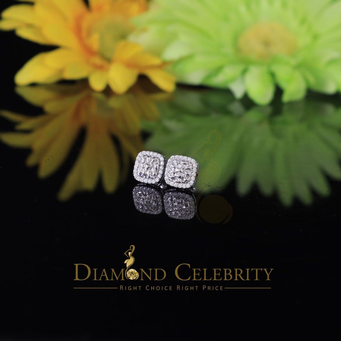 Diamondcelebritees 1.50ct Moissanite White 925 Silver Womens Round Edge Square Shape Nugget Earring