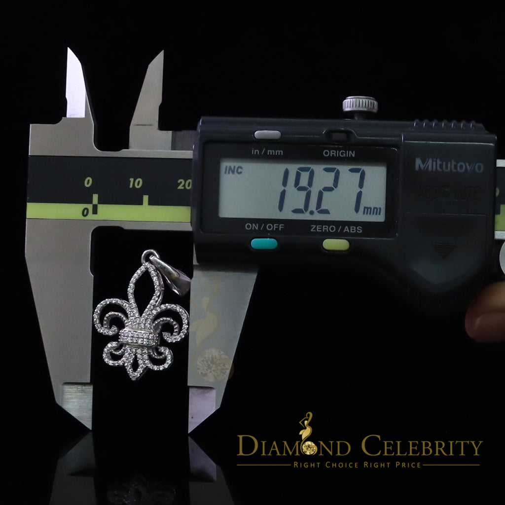 DiamondCelebritees Sterling 925 Silver Fleur de Lis White Shape Pendant with 0.93ct Cubic Zirconia