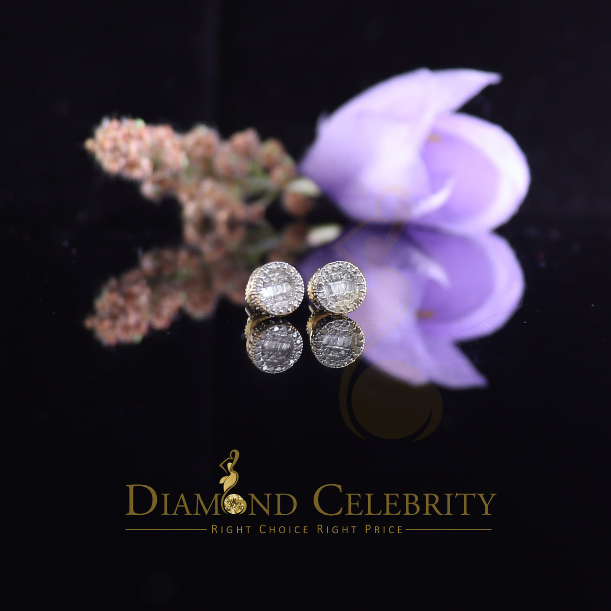 DiamondCelebritees 925 Sterling Yellow Silver 0.20ct Diamond Men's & Womens Style Round Earrings