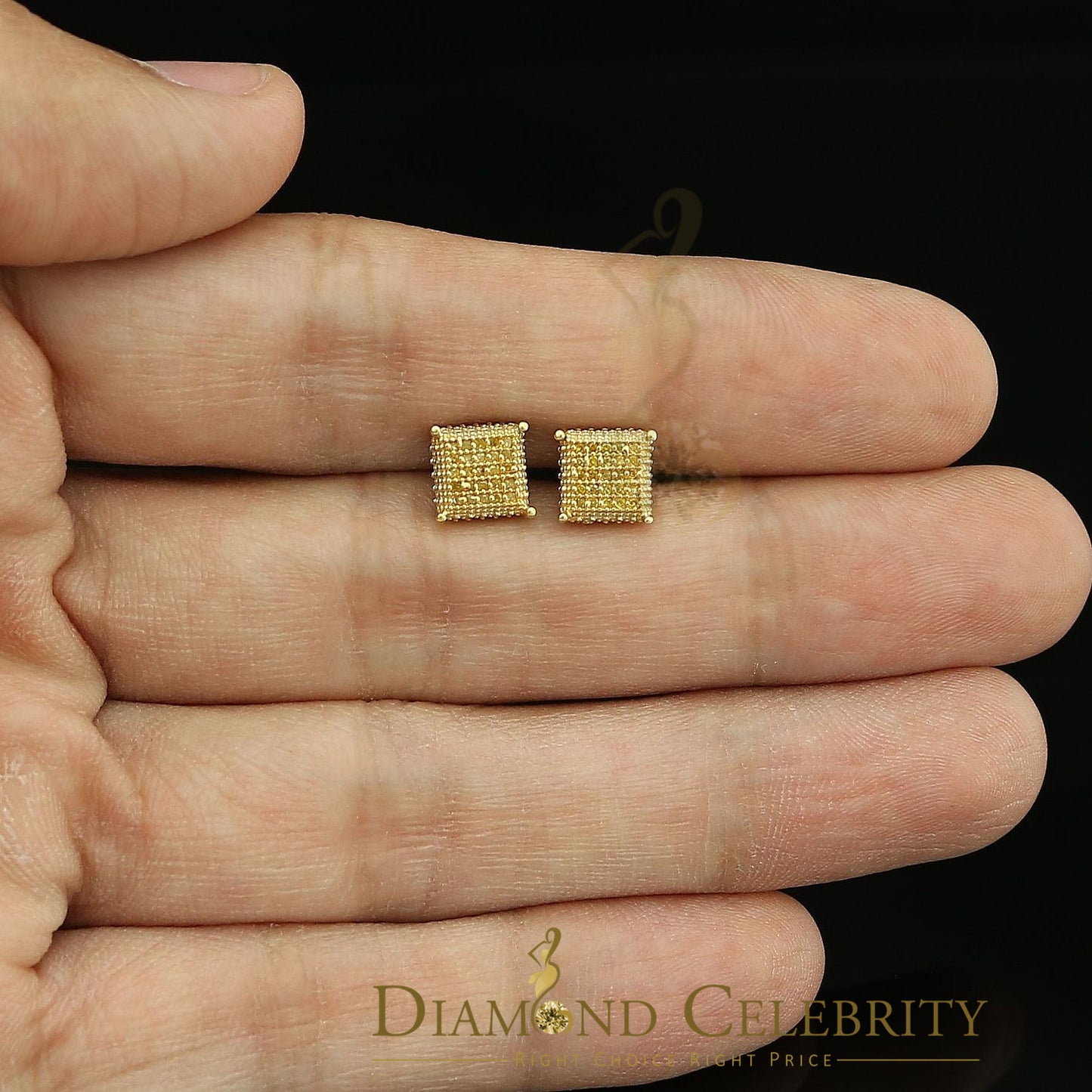 DiamondCelebritees 0.15ct Yellow Diamond 925 Sterling Silver Stud Women's/ Men's Square Earrings