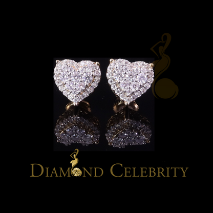 DiamondCelebritees Men's/Womens 925 Silver Yellow 1.25ct VVS 'D' Moissanite 3D Heart Stud Earrings