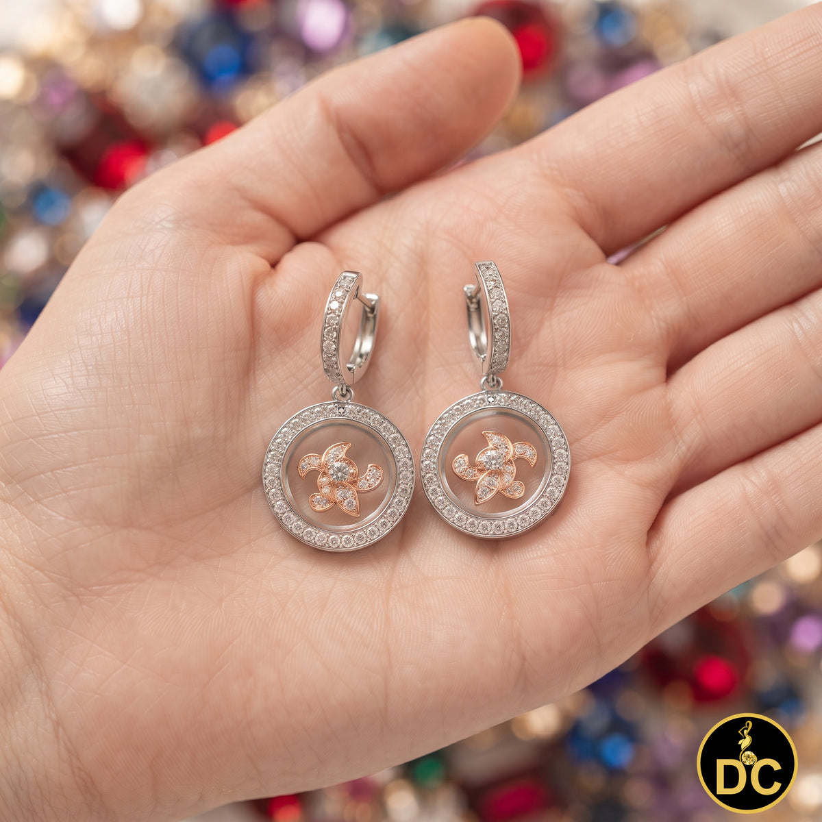DiamondCelebritees  Men's White Hip Hop CZ Round dangling 925 Sterling Silver CZ Earrings