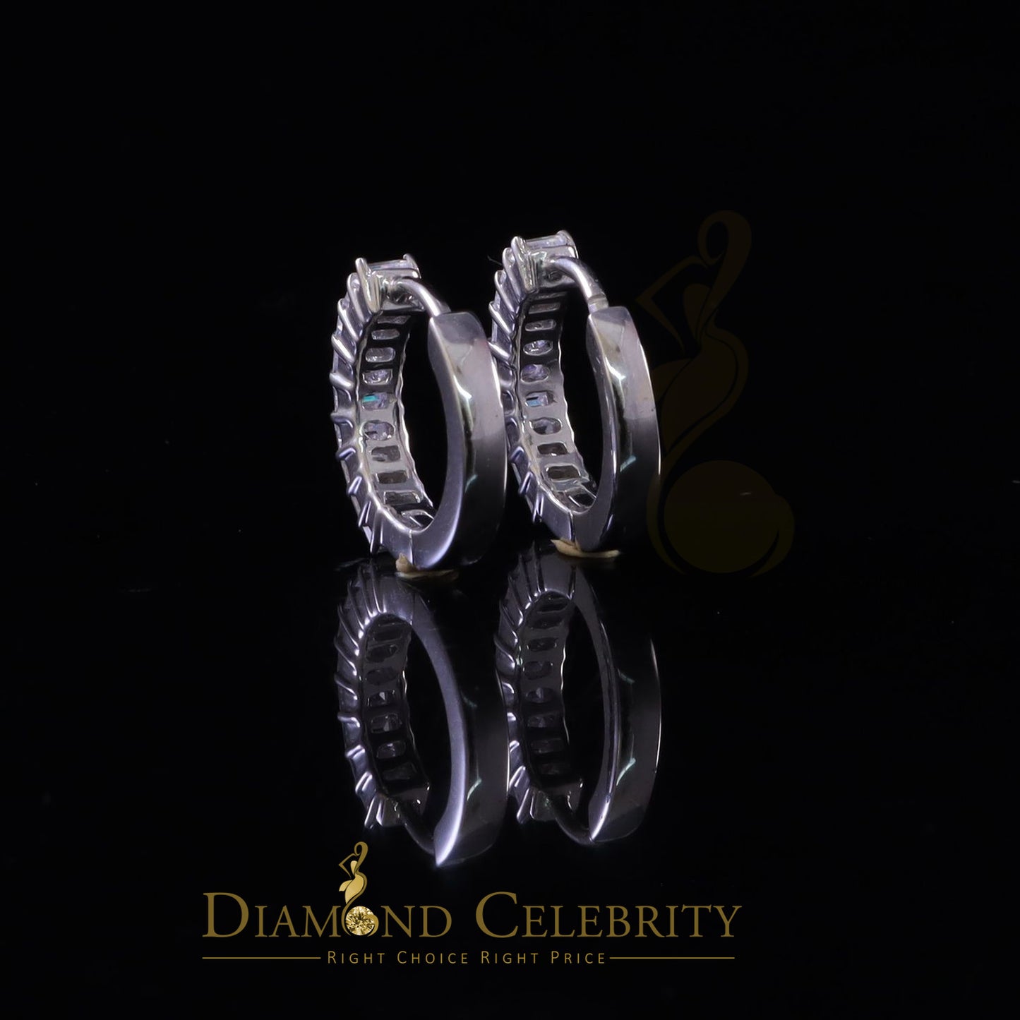 Diamondcelebritees 1.66ct Moissanite Baugutte White 925 Sterling Silver Women's Hoop Earrings