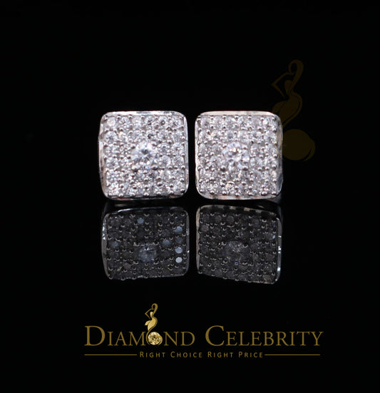 DiamondCelebritees  White 925 Silver 0.81ct Cubic Zirconia Women's & Men's Hip Hop Square Earrings
