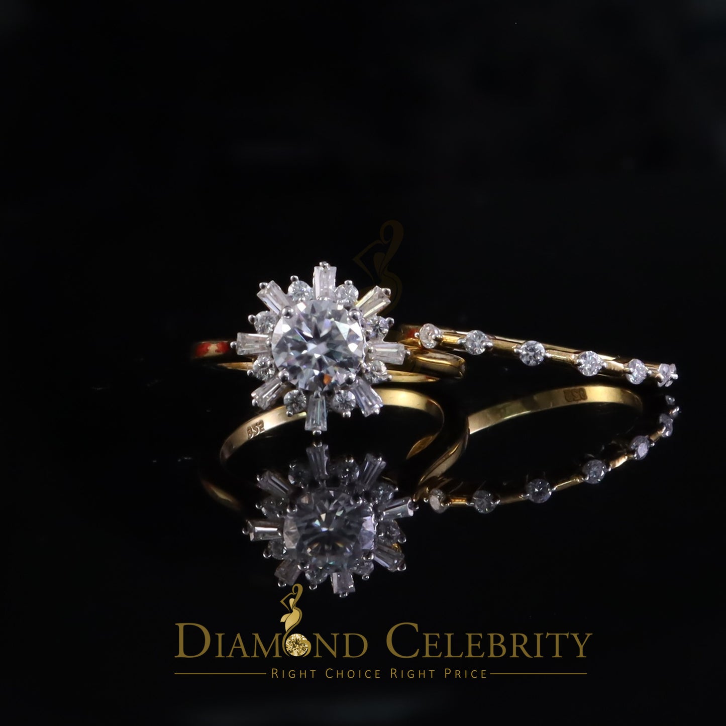 DiamondCelebritees New Solitaire Bridal Yellow Silver 1.25ct VVS D Moissanite Ring SZ 7 for Women