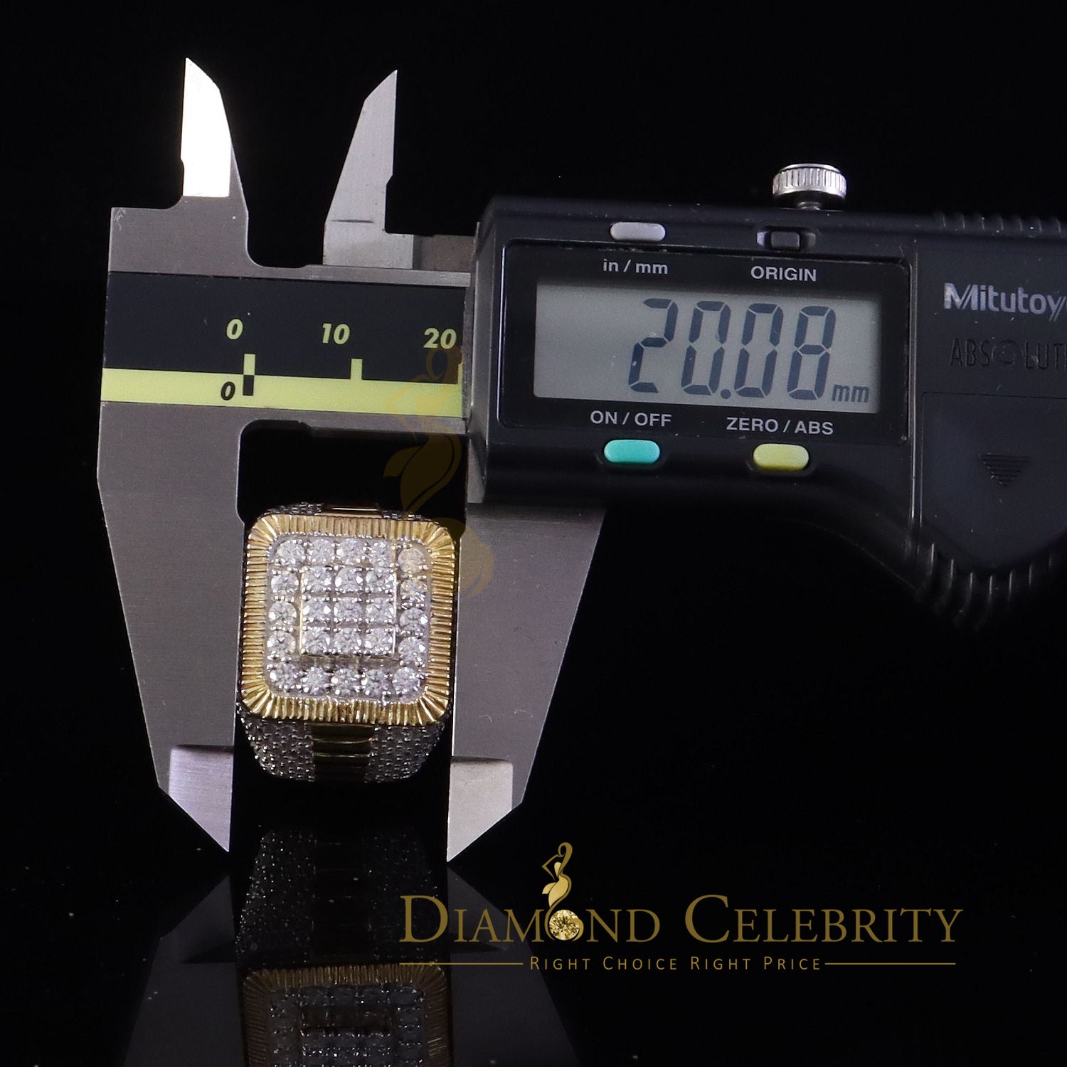 DiamondCelebritees Men's 925 Sterling Silver 6.50ct VVS 'D' Moissanite Square Yellow Rings Size 10