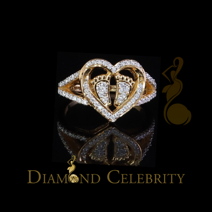 DiamondCelebritees 925 Moissanite Mom Yellow Heart Child feet 1.00ct VVS D Silver Ring Size 8 Women