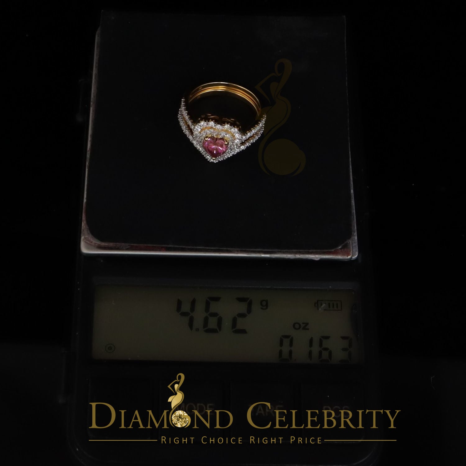 DiamondCelebritees Women's 925 Silver Yellow VVS 'D'1.66CT Pink Moissanite Heart Bridal Ring SZ 7
