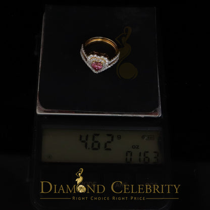 DiamondCelebritees Women's 925 Silver Yellow VVS 'D'1.66CT Pink Moissanite Heart Bridal Ring SZ 7