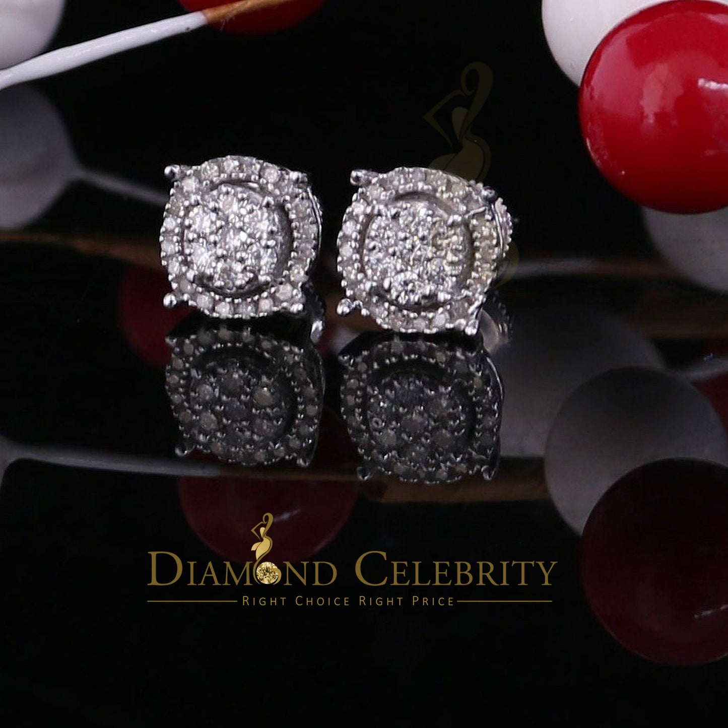 DiamondCelebritees 925 Sterling Silver 0.35ct Diamond For Women's/ Men's White Stud Round Earrings