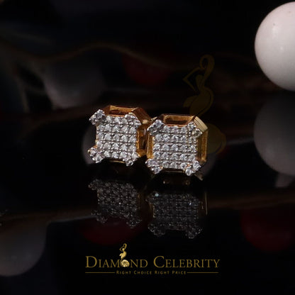 DiamondCelebritees Men's/Womens 925 Silver Yellow 0.25ct VVS 'D' Moissanite Square Stud Earrings