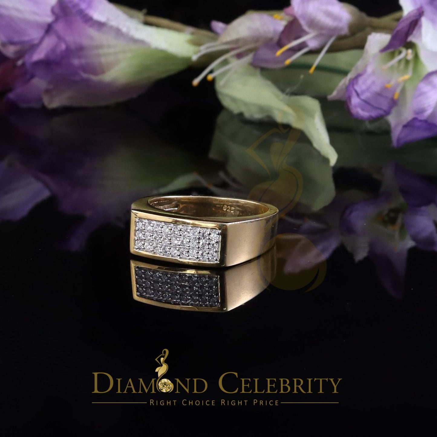 DiamondCelebritees Sterling Mens 0.81ct Yellow Cubic Zirconia Silver Rectangle Fashion Ring Size 9