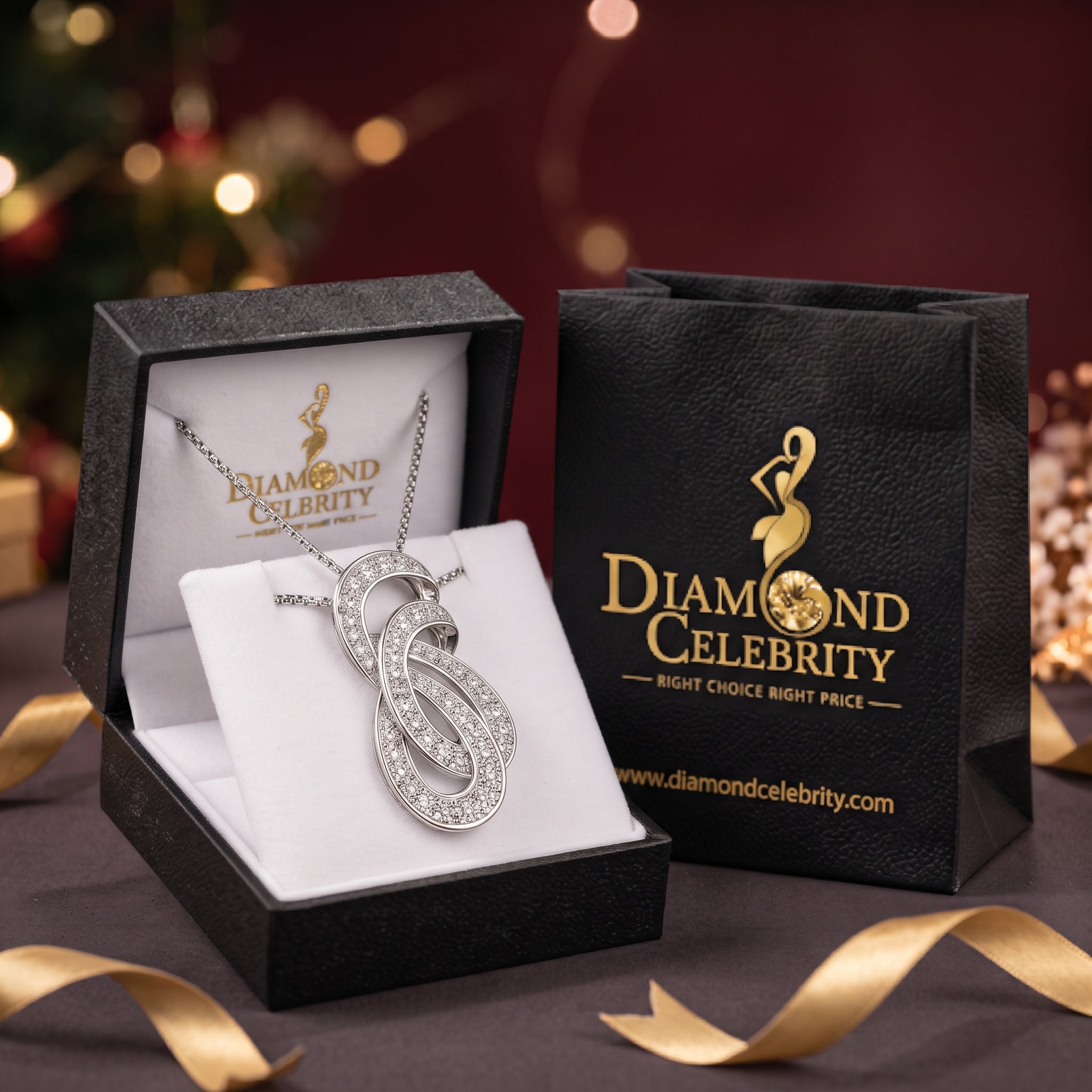 DiamondCelebritees 925 Sterling Silver 1inch Double Infinity Pendant Sparkling 0.28ct Cubic Zircon