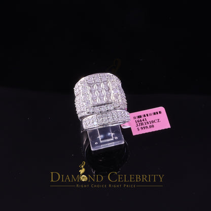 DiamondCelebritees 12.60ct Cubic Zirconia White SterlingSilver Men's/Women 3PC Wedding Rings Size 9