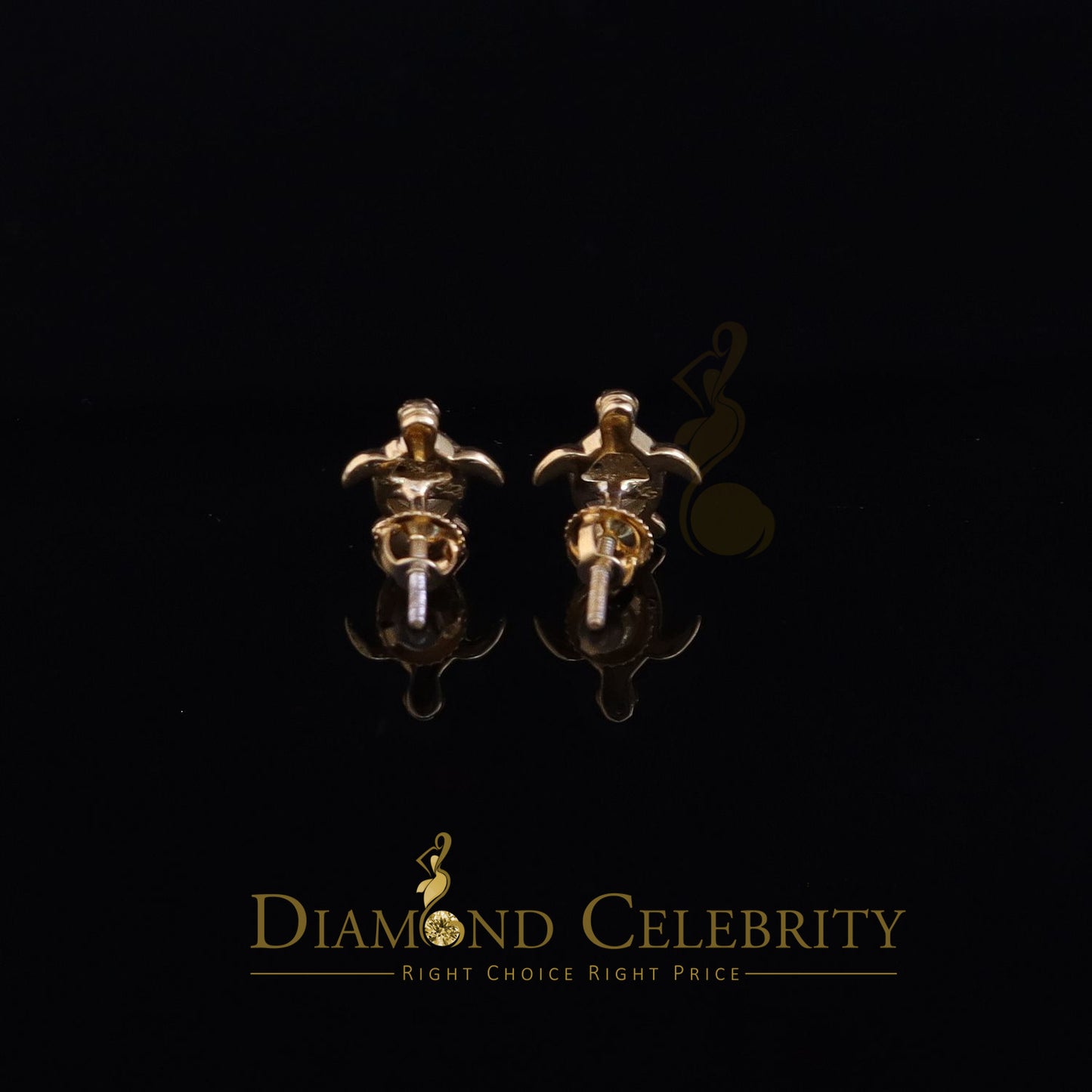DiamondCelebritees  Women's 0.14ct Cubic Zirconia Turtle Stud Earrings Yellow 925 Sterling Silver