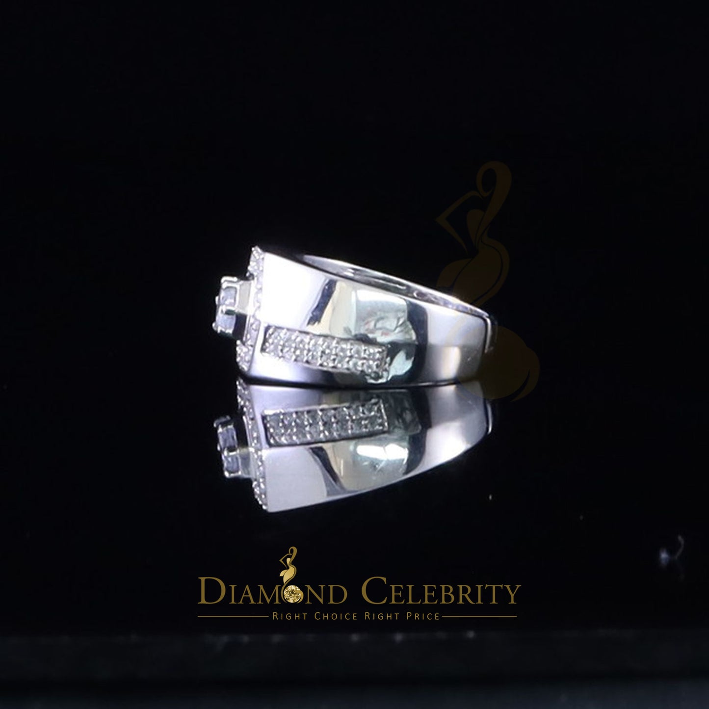 DiamondCelebritees 925 White Sterling Silver Cubic Zirconia 2.44ct Men Adjustable Ring Size 8 to 10