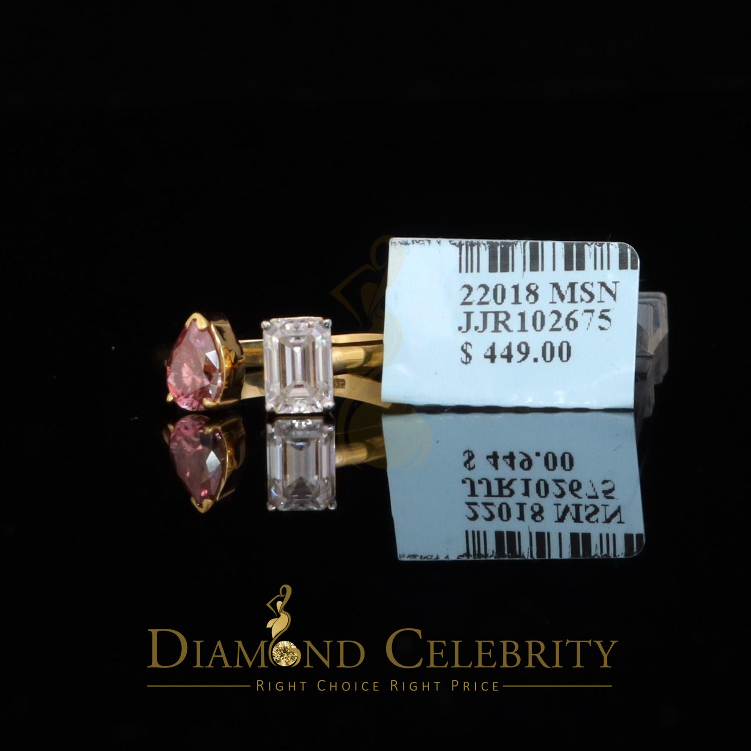 DiamondCelebritees 2.00CT Women's Silver Yellow VVS D Pink Moissanite Toi et Moi Engagement Ring SZ7