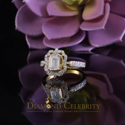 DiamondCelebritees Emerlard Cut 925 Yellow Silver 2.00ct VVS D Moissanite Enagement Lady Ring SZ 7