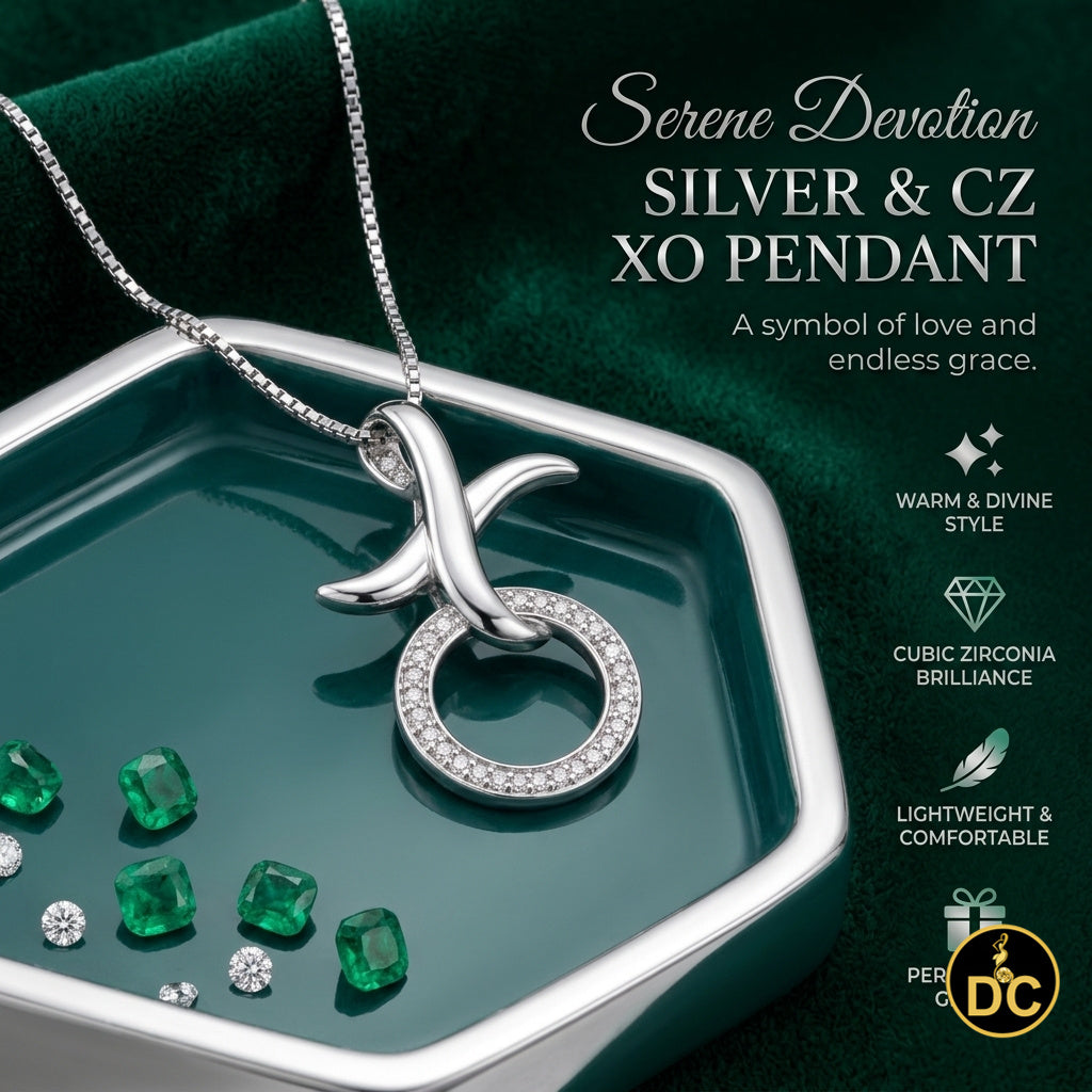 DiamondCelebritees 925 Sterling Silver White featuring HUG & KISS Shape 1inch 0.21ct CZ XO Pendant