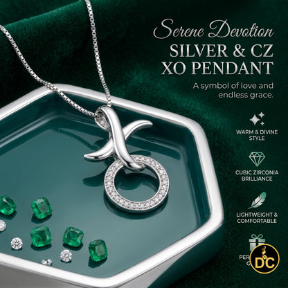 DiamondCelebritees 925 Sterling Silver White featuring HUG & KISS Shape 1inch 0.21ct CZ XO Pendant