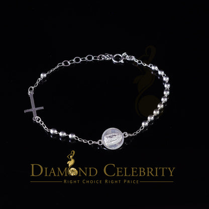 DiamondCelebritees 925 Sterling Plain Silver Virgin Merry White Oval Shape Women's Religious Bracelet