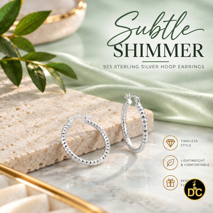 925 Sterling Silver Diamond-Cut Shimmering Honeycomb Textured 24mm Hoop Earrings