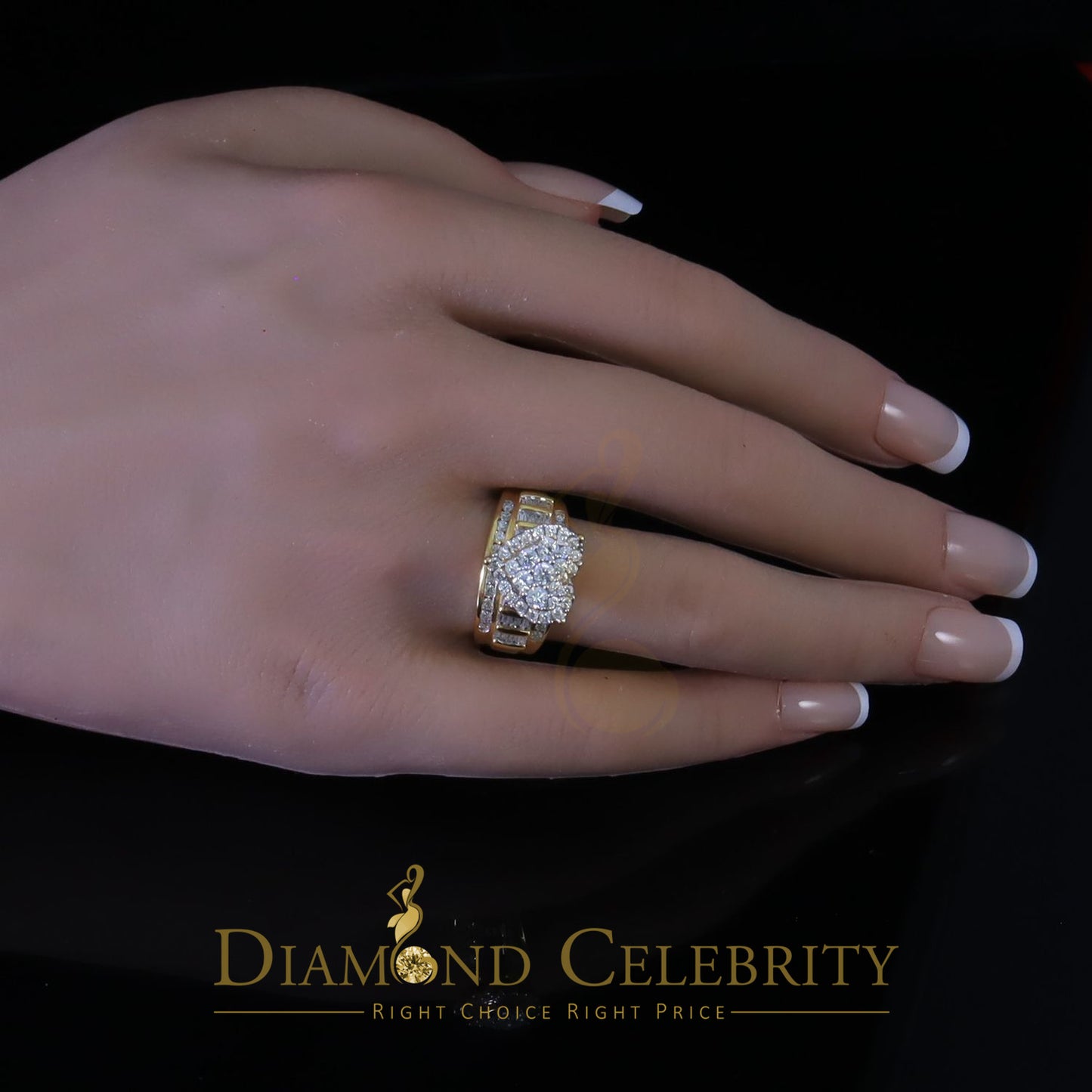 DiamondCelebritees Women's Cinderella Heart Ring Yellow 925 Silver 1.00ct VVS D Moissanite SZ7