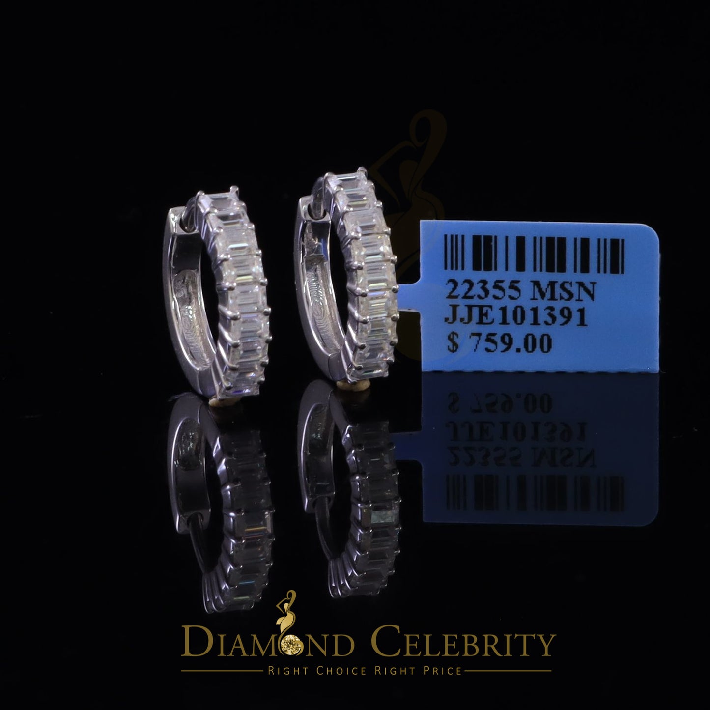 Diamondcelebritees 1.66ct Moissanite Baugutte White 925 Sterling Silver Women's Hoop Earrings