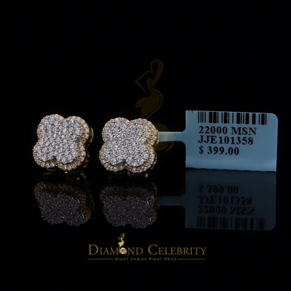 DiamondCelebritees New 1.00ct 925 Sterling Silver Yellow Moissanite Clover Stud Earrings For Women