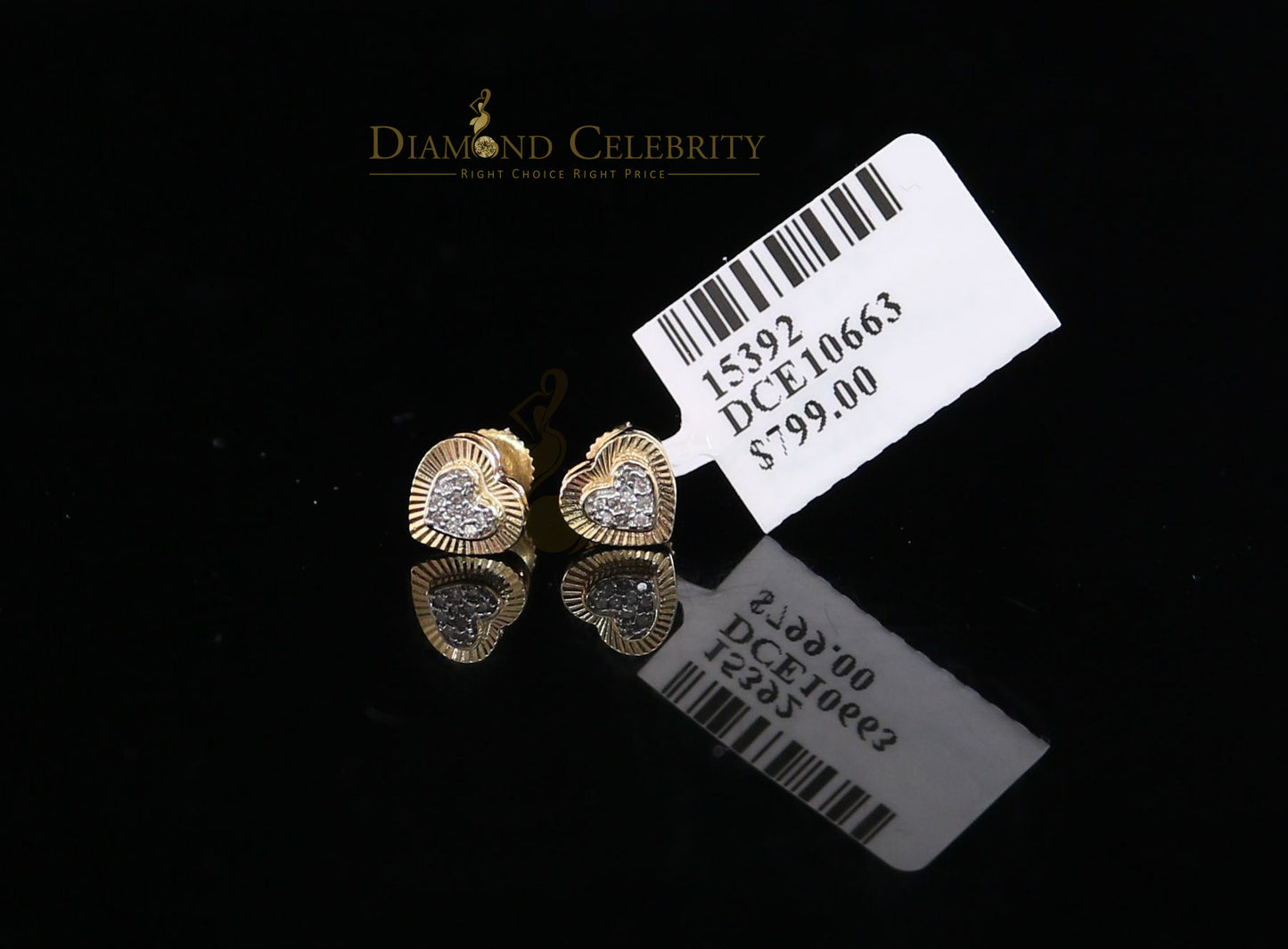 DiamondCelebritees 10K Real Yellow Gold with 0.05CT Real Diamonds Men's/Women's stud Heart Earrings