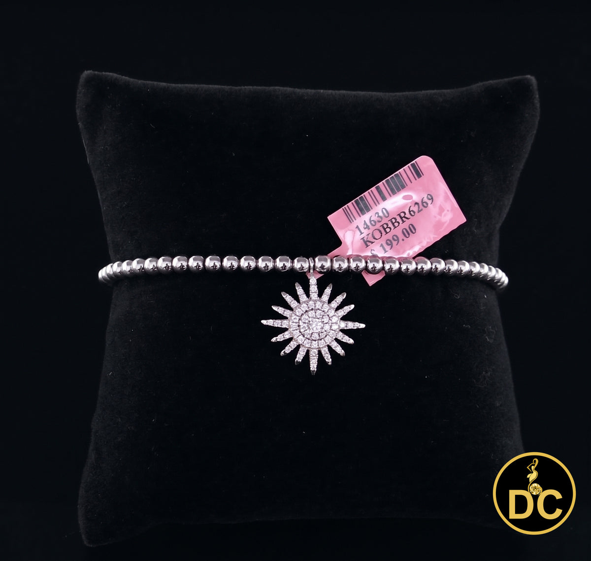 Diamondcelebritees 925 Sterling Silver Cubic Zirconia Sun Shape White Bracelet Adjustable SZ 7 Inch