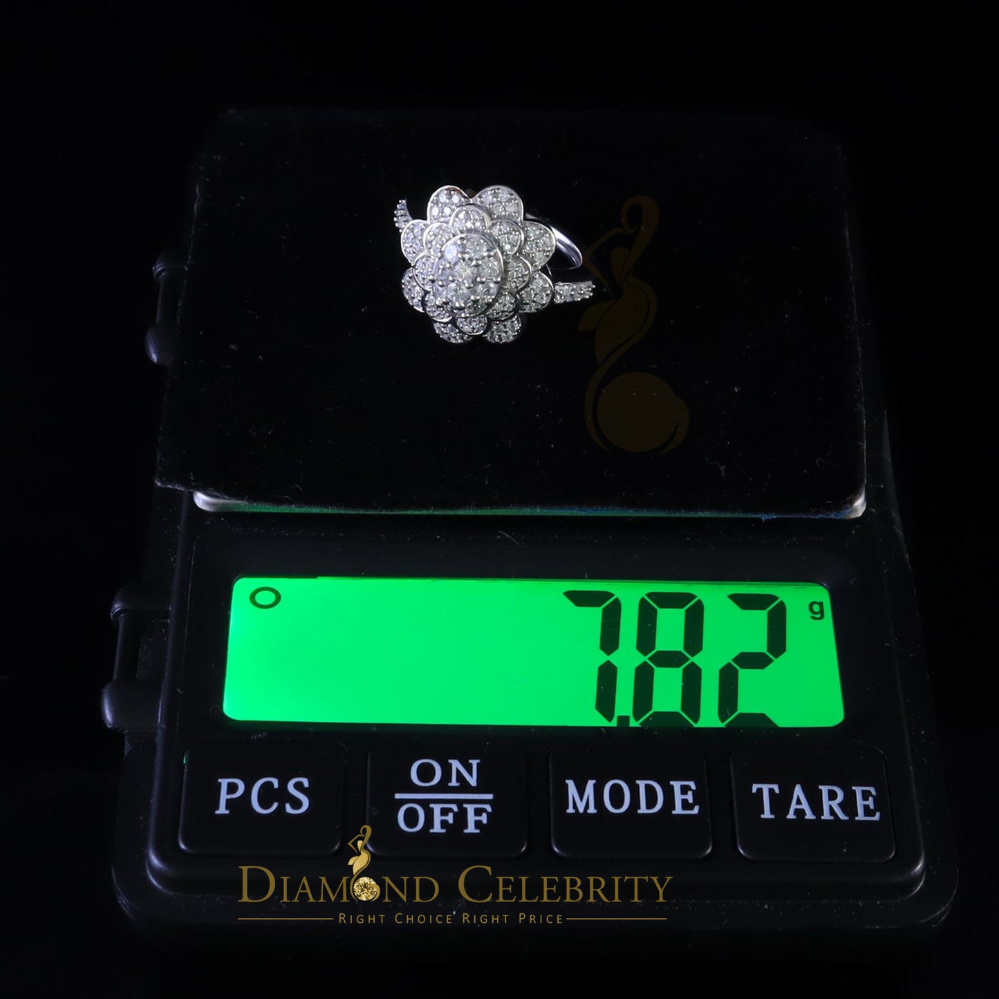 DiamondCelebritees 925 Sterling Silver White 2.10ct Cubic ZirconiaWide Flower Womens Ring Size7.5